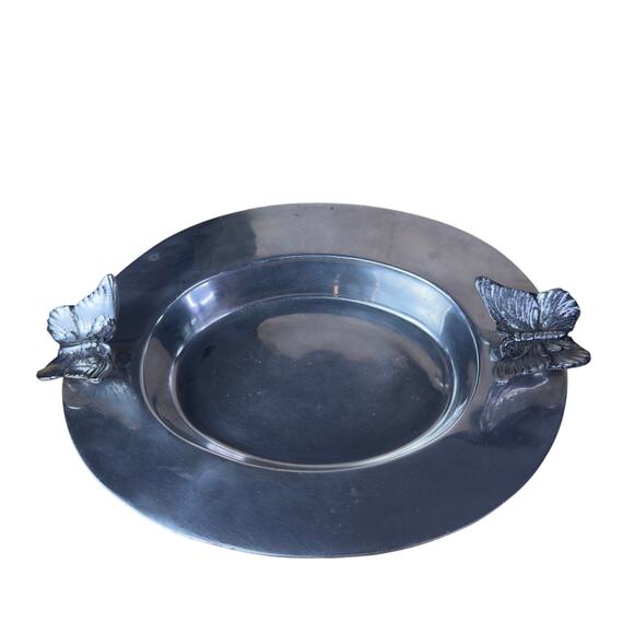 vintage silver tone tray with butterfly shaped handles. - Picture 2 of 6